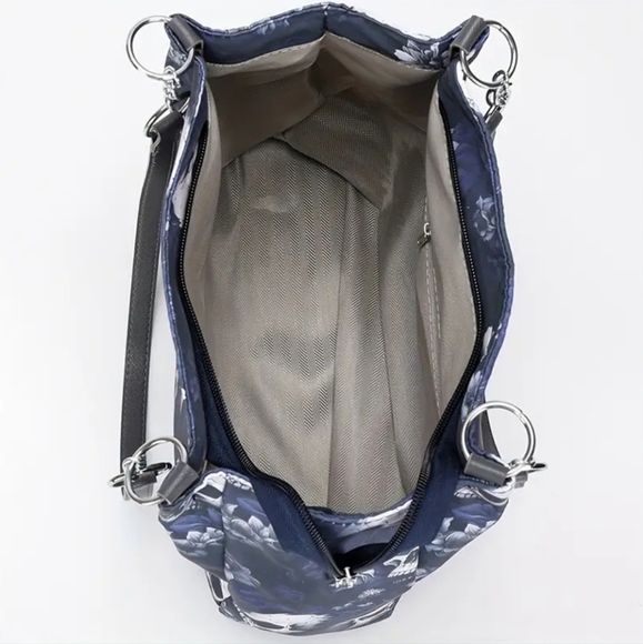 Gothic Skull Blue Floral Print‎ Hobo Bag Shoulder Bag Womens Punk Style Purse - Picture 4 of 8